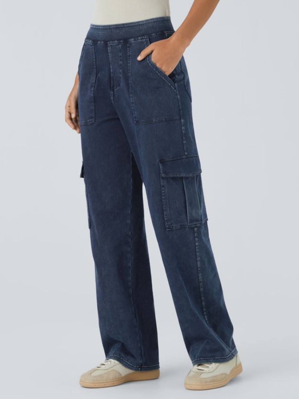 Halara Flex Mid Rise Pockets Straight Leg Casual Cargo Jeans